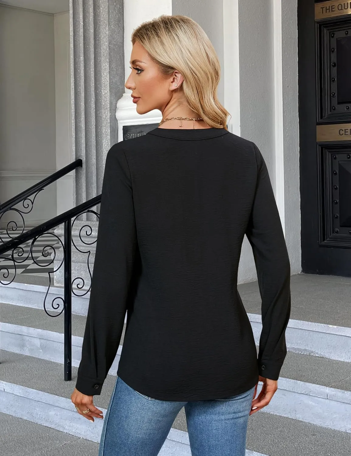 Blooming Jelly Women's Dressy Casual Blouses Business Work Tops Long Sleeve V Neck Pleated Shirts 2025 Fall Outfits