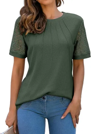 Blooming Jelly Women's Dressy Casual Blouses Business Work Tops Short Sleeve Waffle Knit Shirts 2025 Summer Outfits