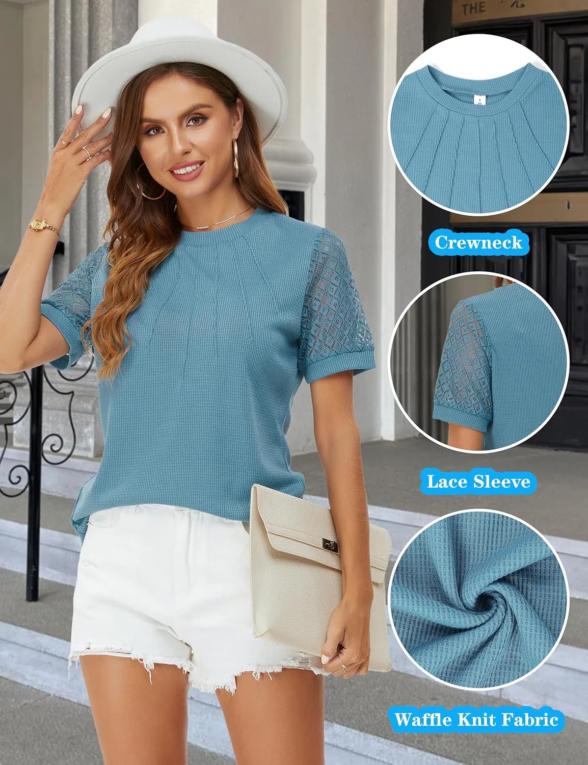 Blooming Jelly Women's Dressy Casual Blouses Business Work Tops Short Sleeve Waffle Knit Shirts 2025 Summer Outfits