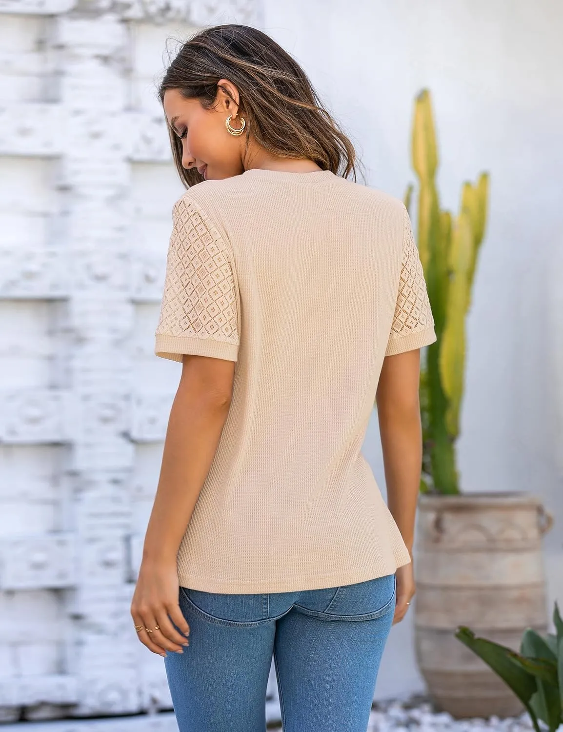 Blooming Jelly Women's Dressy Casual Blouses Business Work Tops Short Sleeve Waffle Knit Shirts 2025 Summer Outfits