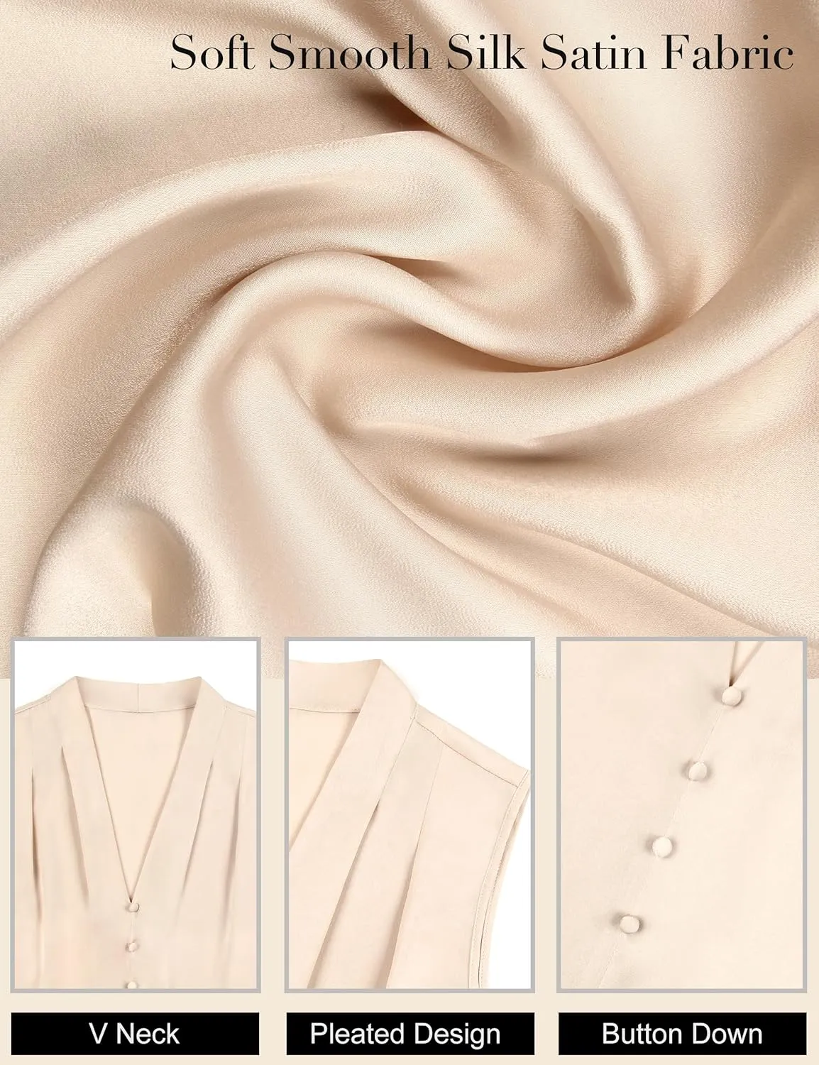Blooming Jelly Womens Dressy Tank Tops Summer Sleeveless Work Blouses Silk Satin V Neck Shirts Business Casual Outfits