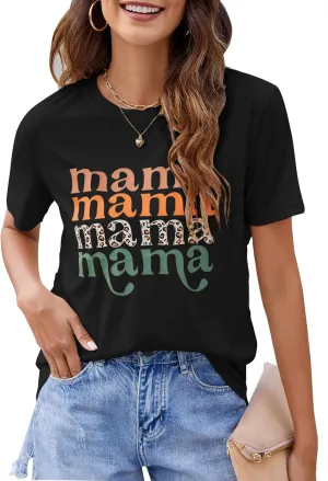 Blooming Jelly Womens Mama Shirt Fashion Graphic Tee Shirts Loose Fit Summer Tops Short Sleeve Blouses