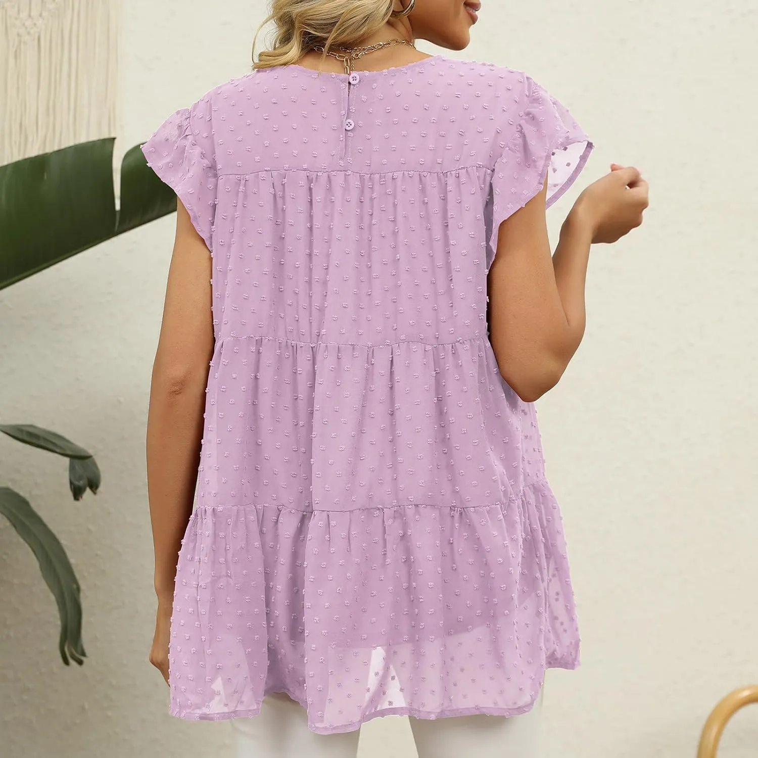 Blouses for Women Dressy Dasual Ruffle Short Sleeve T Shirts Crewneck Plain Basic Tees Trendy Sexy Summer Tops