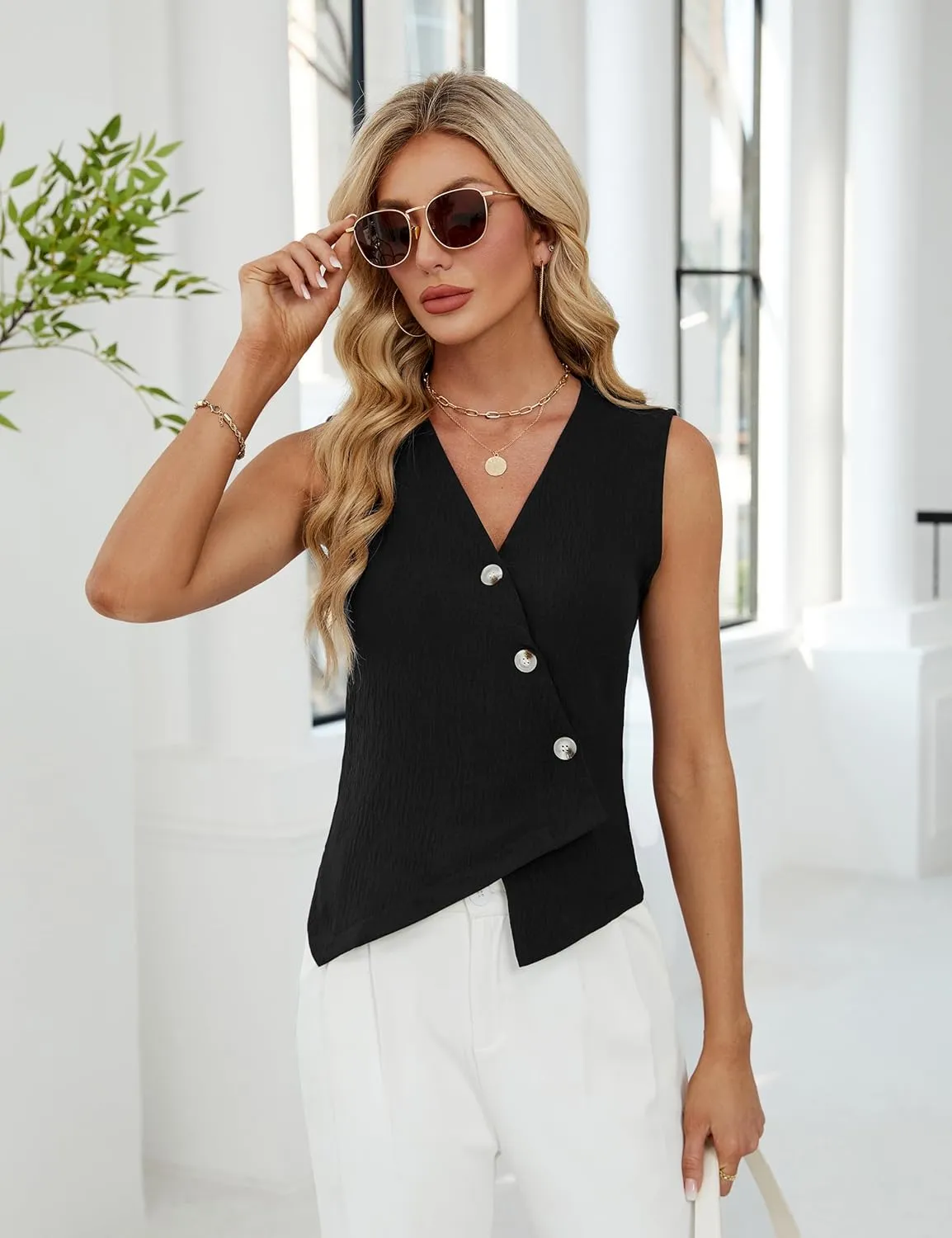 BMJL Womens Summer Tops Dressy Casual Tank Tops Business Casual Outfits Sleeveless Lightweight Work Blazers
