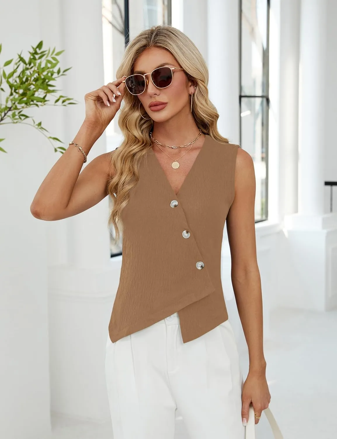 BMJL Womens Summer Tops Dressy Casual Tank Tops Business Casual Outfits Sleeveless Lightweight Work Blazers