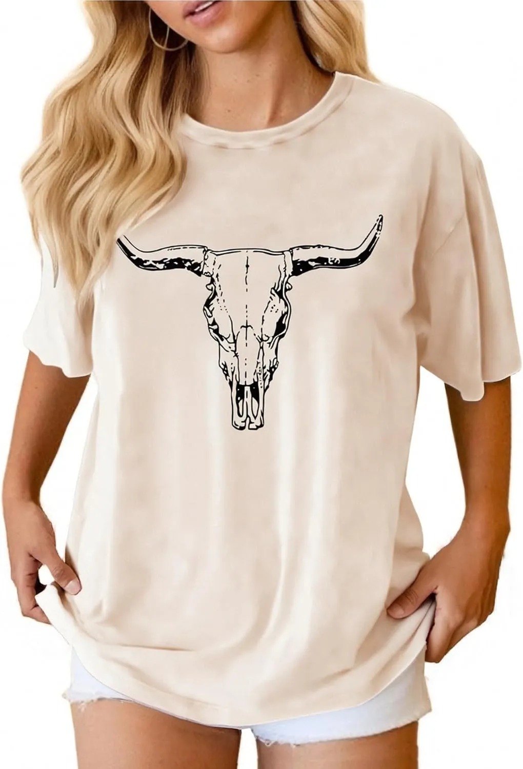 Boho Cow Skull Shirt Women Cowgirl t Shirt Vintage Western Rodeo Graphic Tee Short Sleeve Bull Skull Casual Top