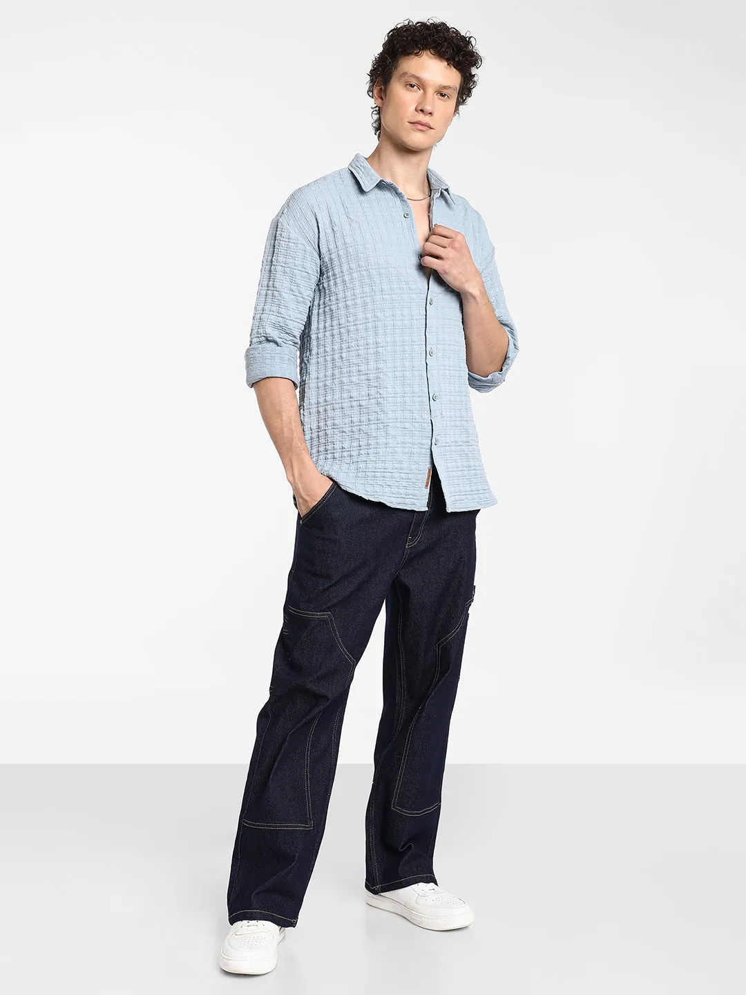 Box-Textured Oversized Shirt