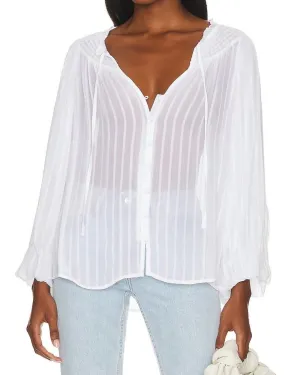 Breezy Smock Neck Blouse in White | White