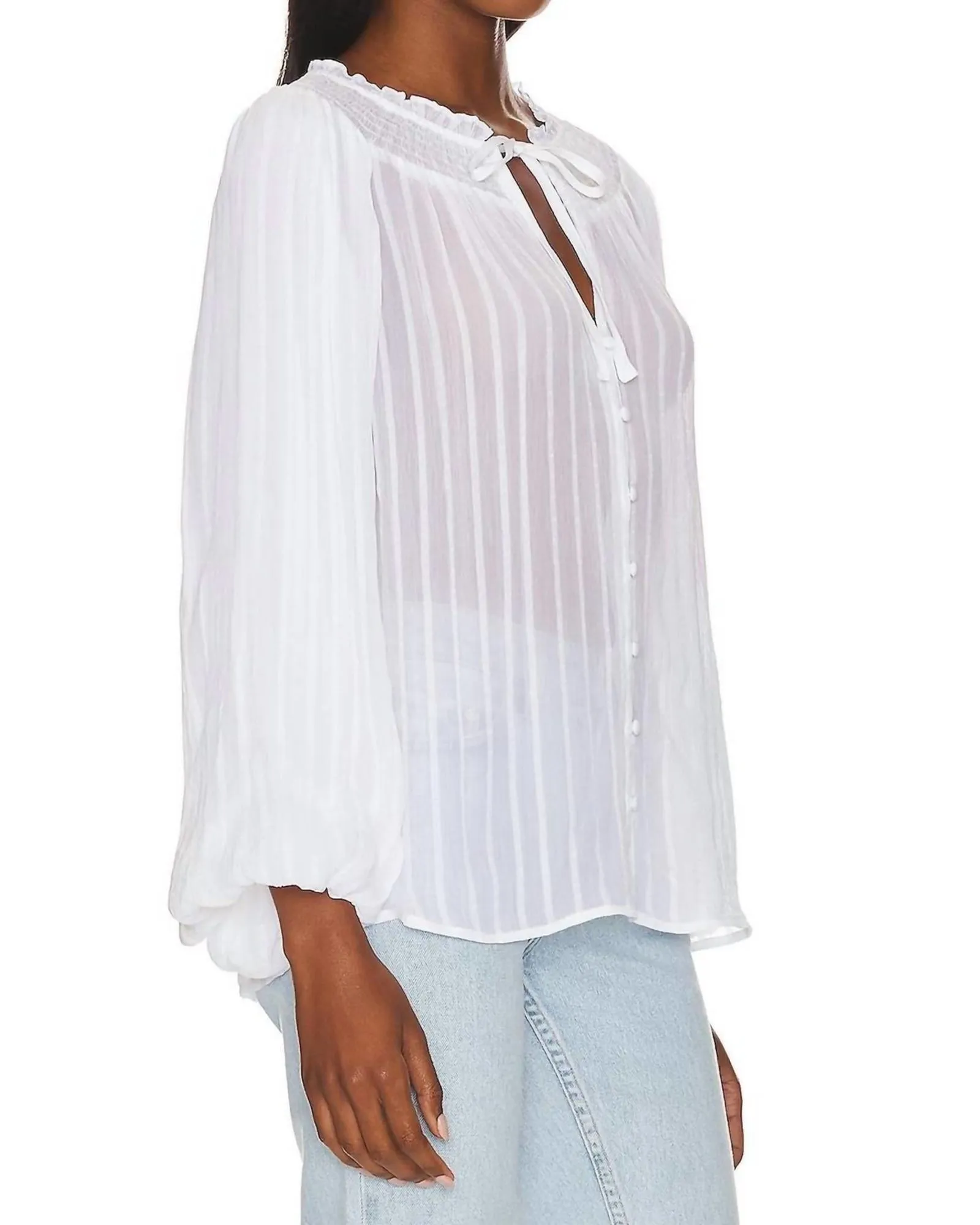 Breezy Smock Neck Blouse in White | White