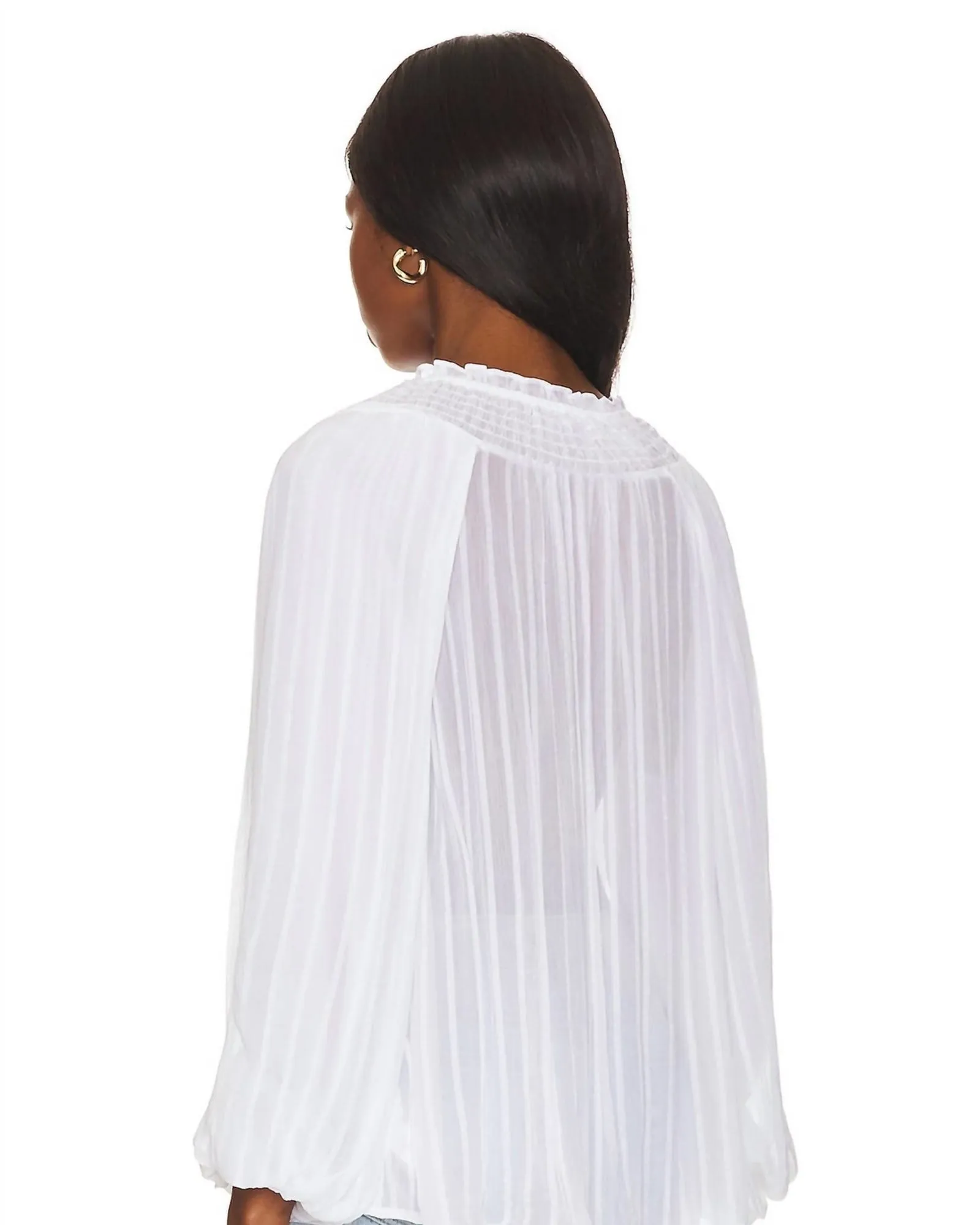 Breezy Smock Neck Blouse in White | White