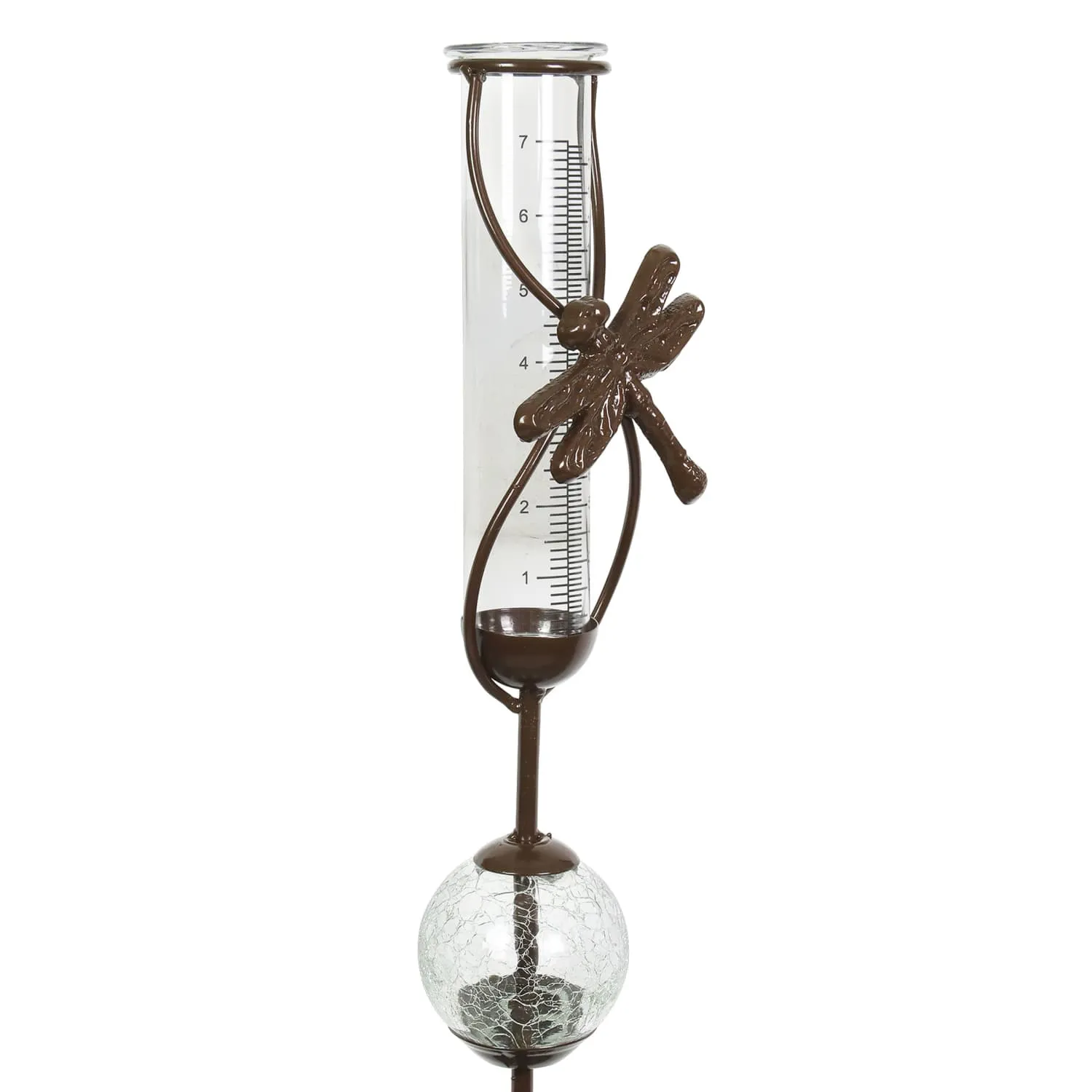 Bronze Dragonfly Rain Gauge Stake with Clear Glass Ball Detail, 32.5 Inches