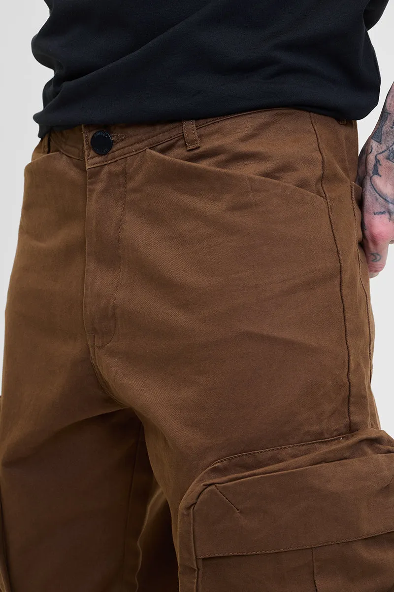 Brown Relaxed Fit Multi-Pocket Cargo Pants