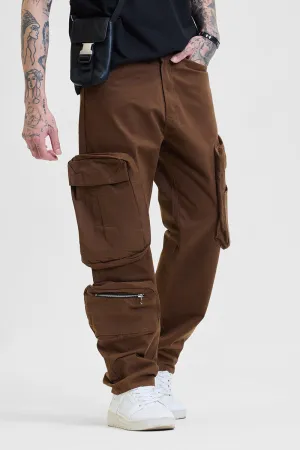 Brown Relaxed Fit Multi-Pocket Cargo Pants