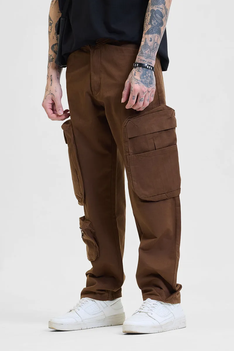 Brown Relaxed Fit Multi-Pocket Cargo Pants
