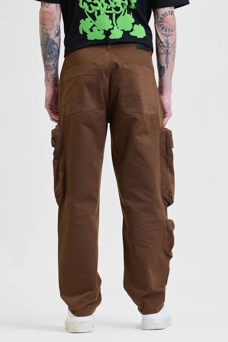 Brown Relaxed Fit Multi-Pocket Cargo Pants