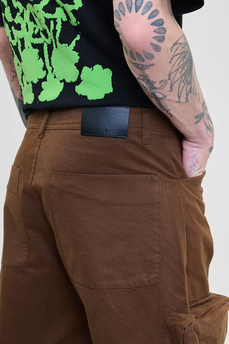 Brown Relaxed Fit Multi-Pocket Cargo Pants