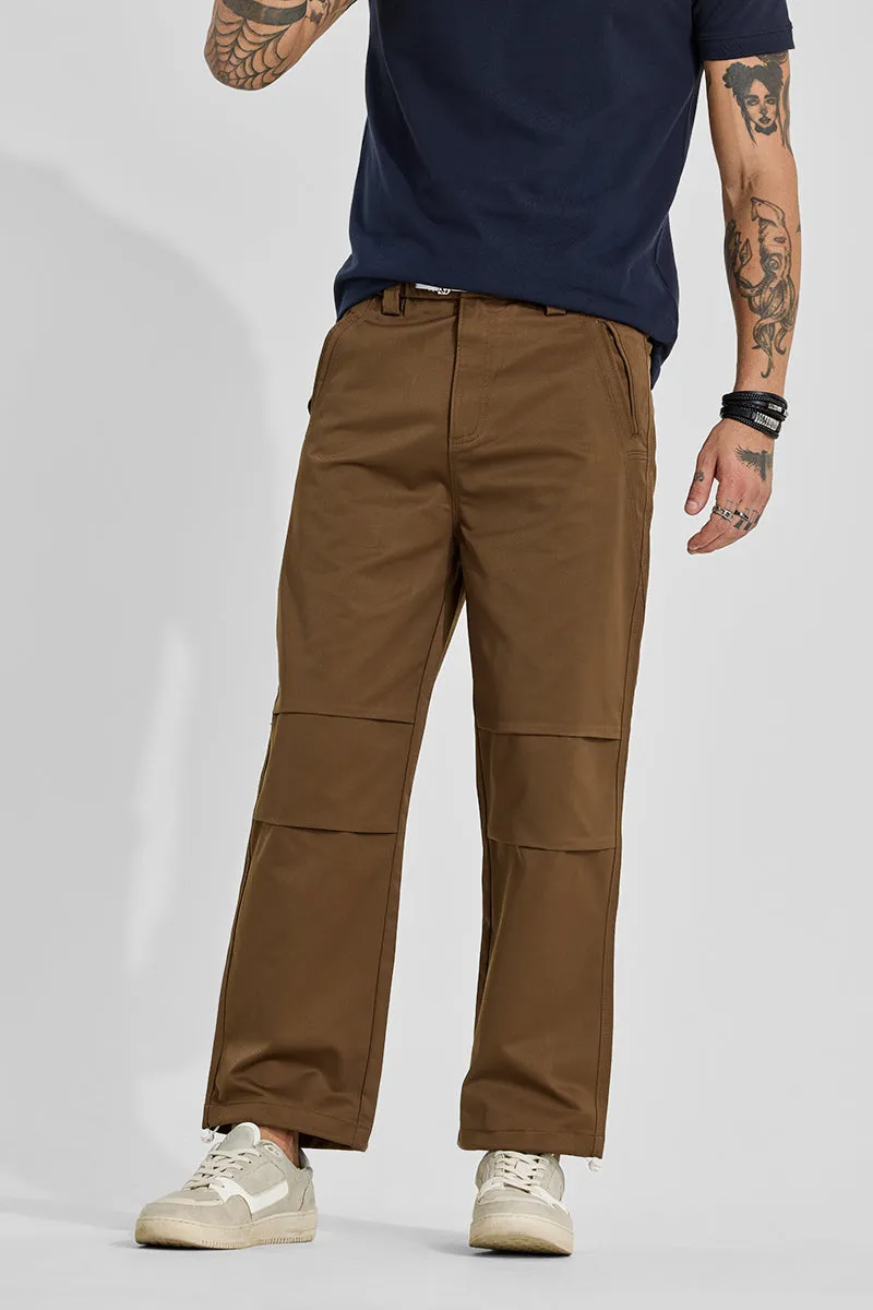 Brown Relaxed Fit Parachute Pants
