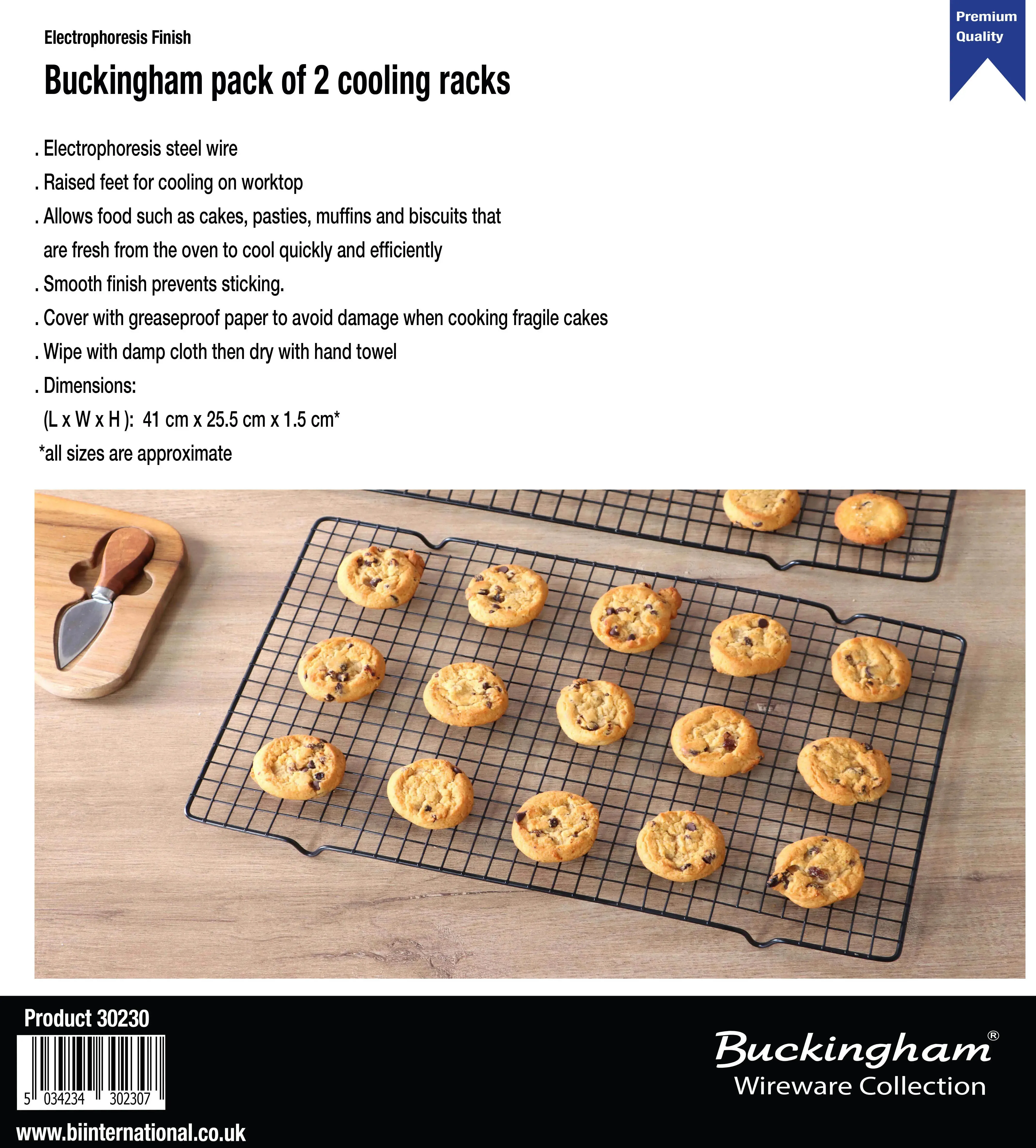 Buckingham Pack of 2 Cake Cooling Rack baking sheet with rack Multipurpose Pasties Muffins Biscuits Bread Loaf Drying Cooler Steel