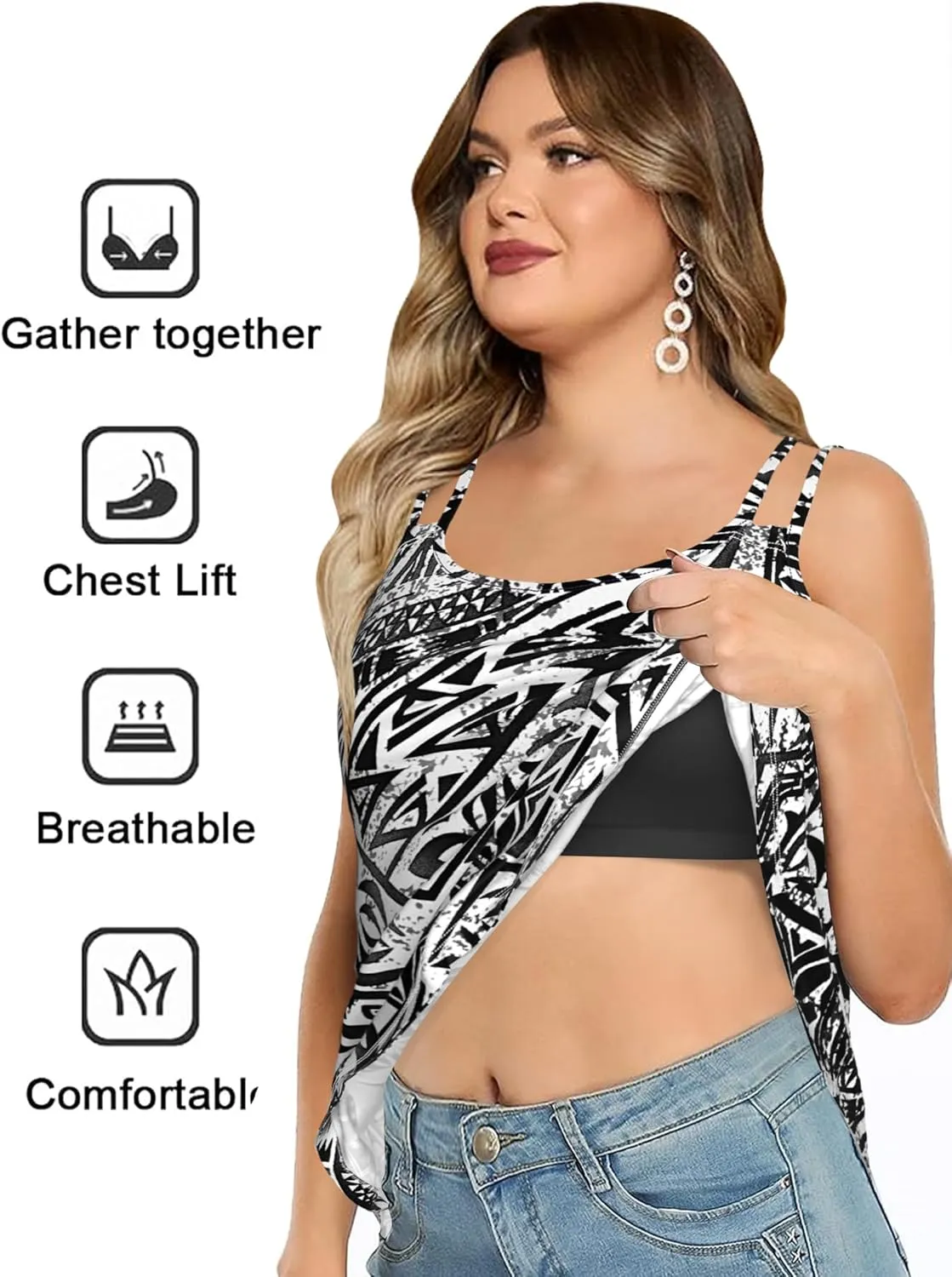 Built in Bra Tank Tops for Women Plus Size Sleeveless Spaghetti Strap Soft Casual Camisole