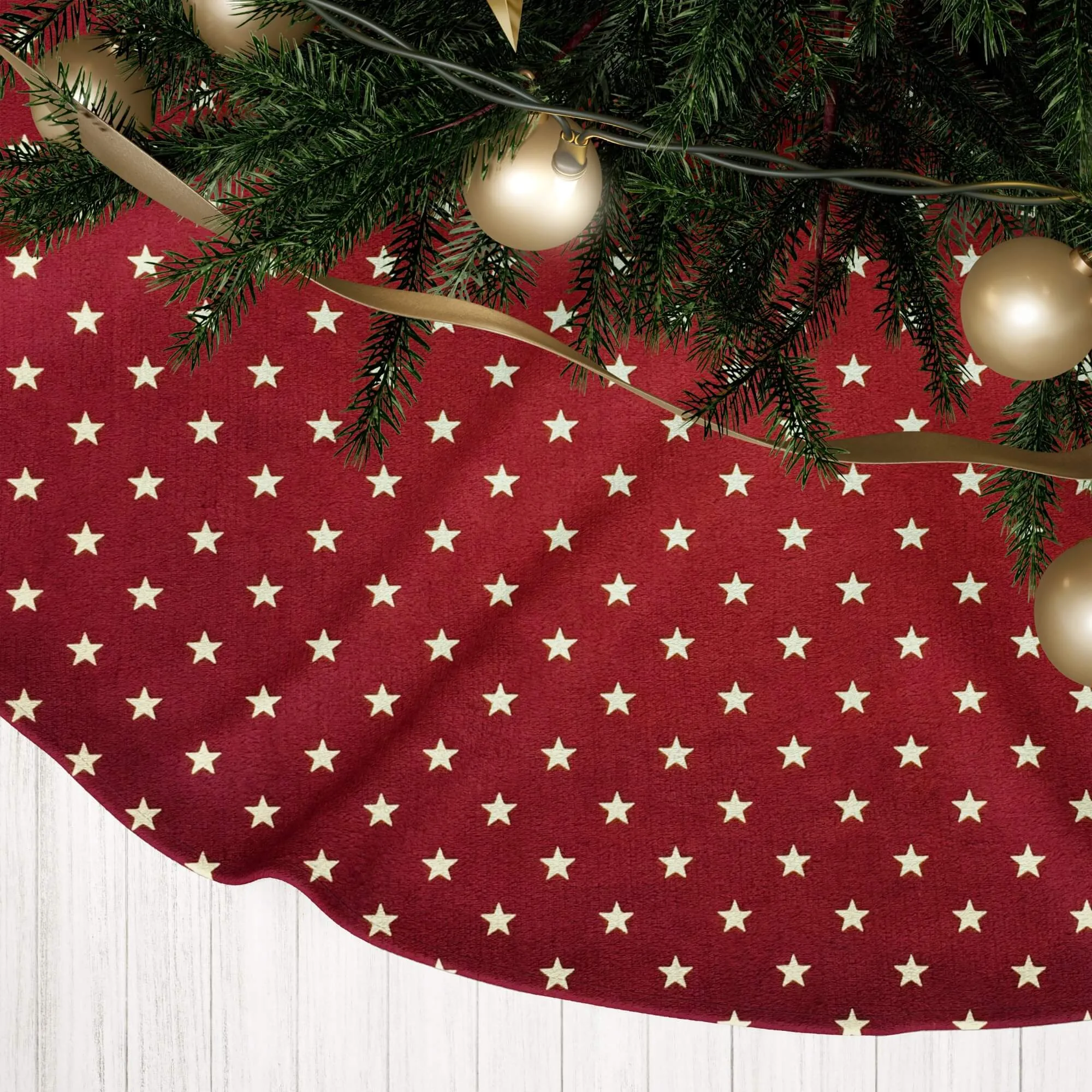 Burgundy Red with Stars Country Christmas Tree Skirts