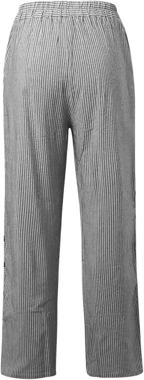 Capri Lounge Pants For Women Plus Size Loose Fitting High Waist Striped Drawstring Pants Wide Leg Cropped Trouser