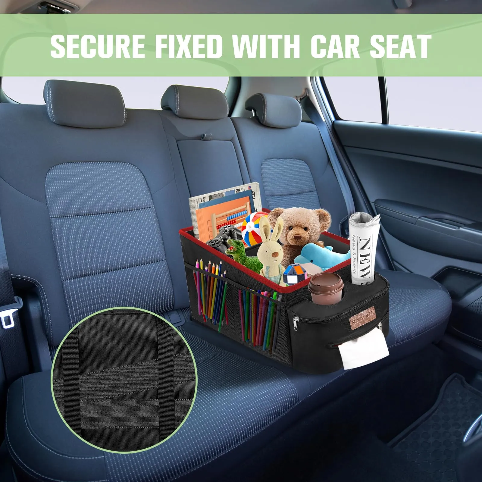 Car Seat Organizer with Cup Holders - Red