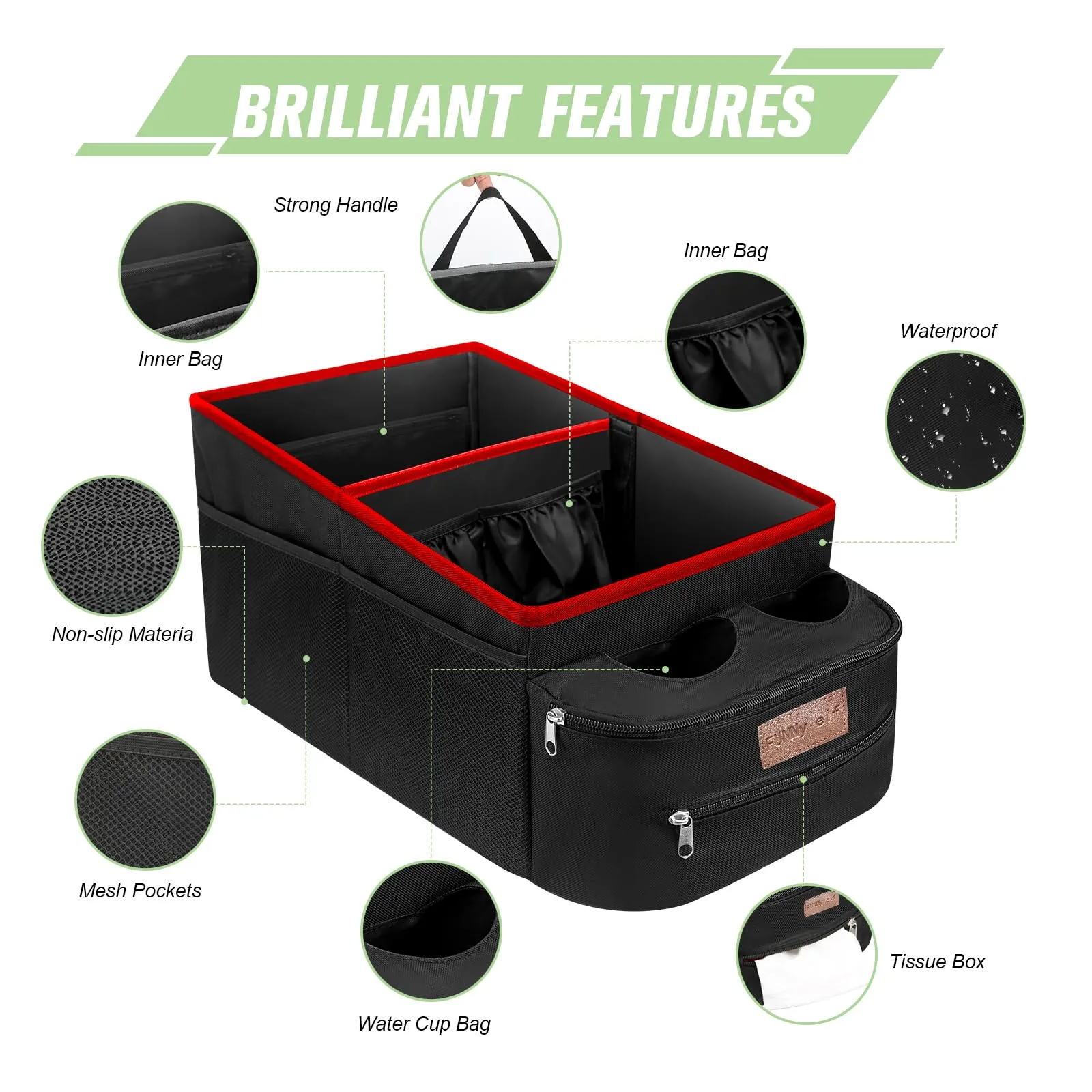 Car Seat Organizer with Cup Holders - Red