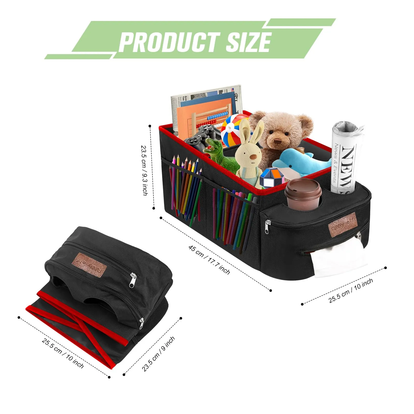 Car Seat Organizer with Cup Holders - Red