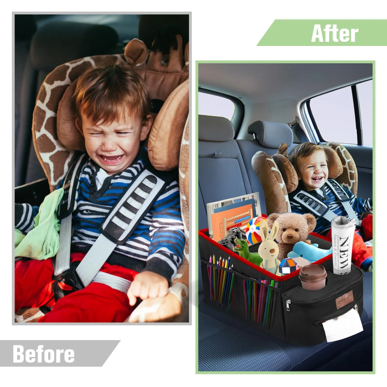 Car Seat Organizer with Cup Holders - Red