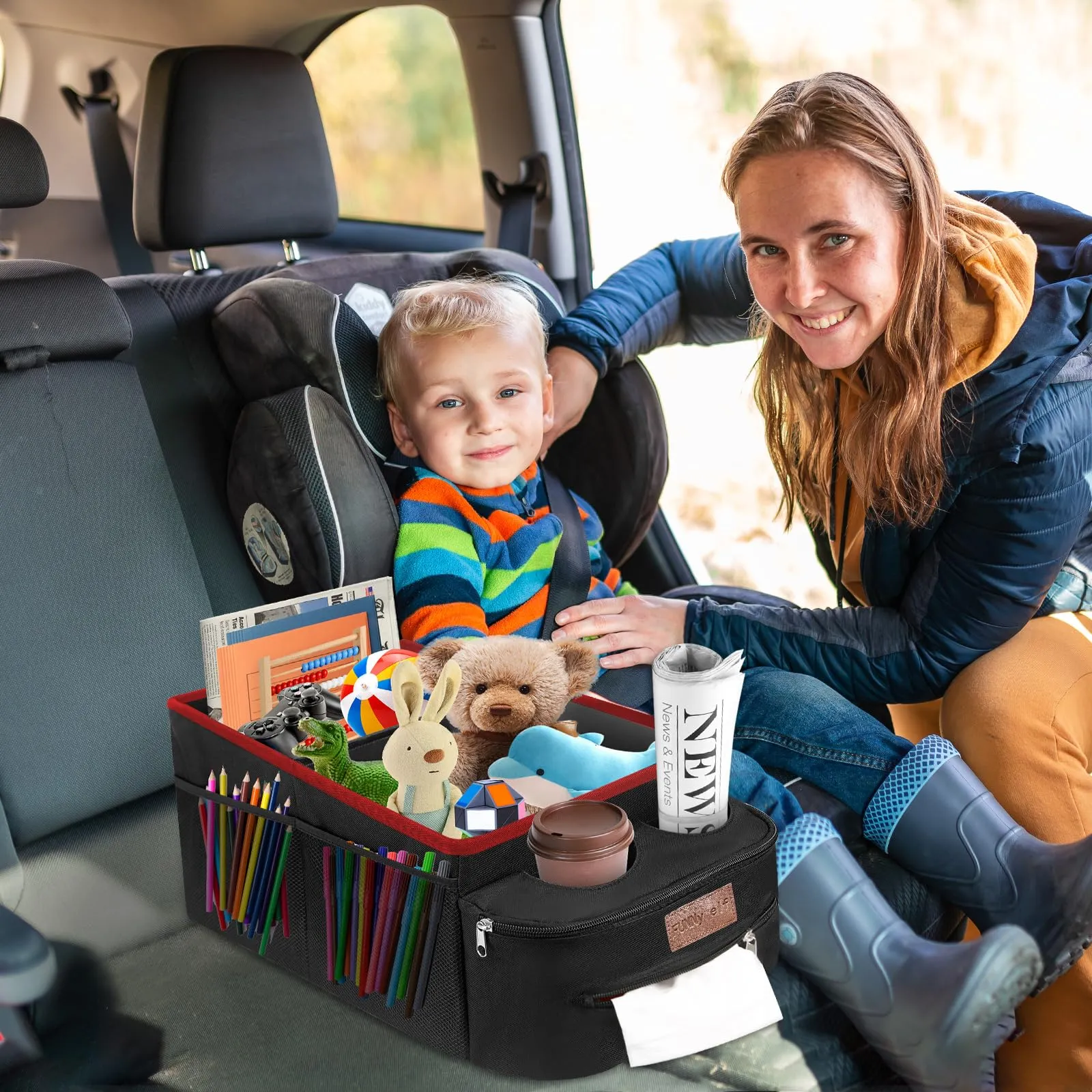 Car Seat Organizer with Cup Holders - Red