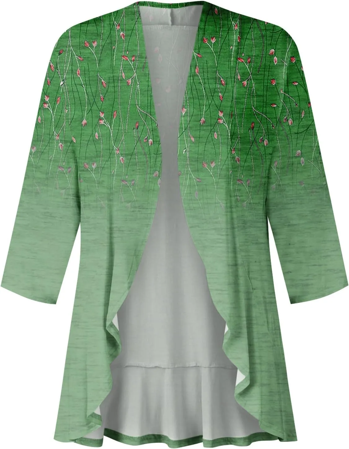 Cardigan for Women Draped Ruffles Printed Casual Tops 3/4 Sleeves Lightweight Open Front Shirts