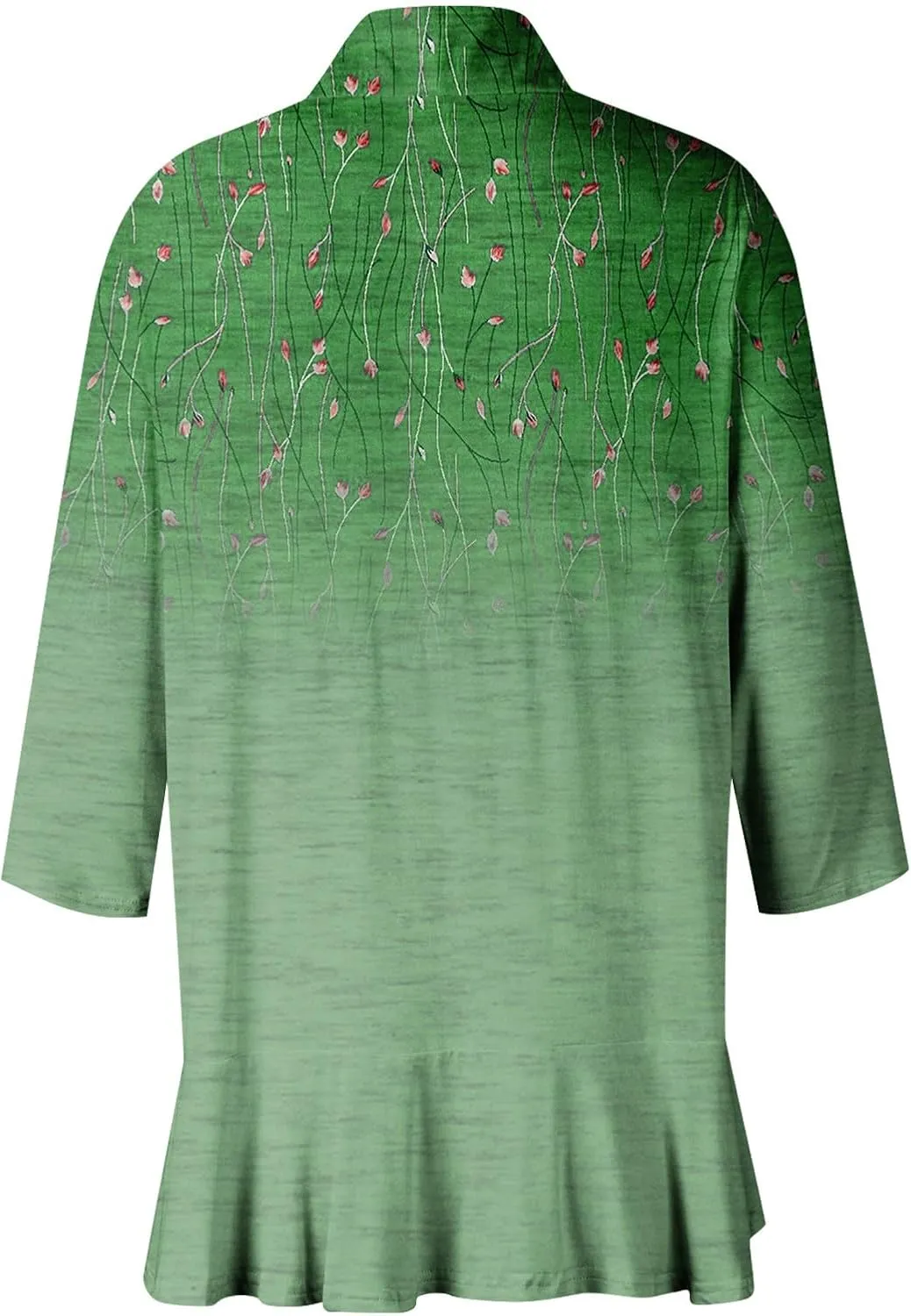Cardigan for Women Draped Ruffles Printed Casual Tops 3/4 Sleeves Lightweight Open Front Shirts