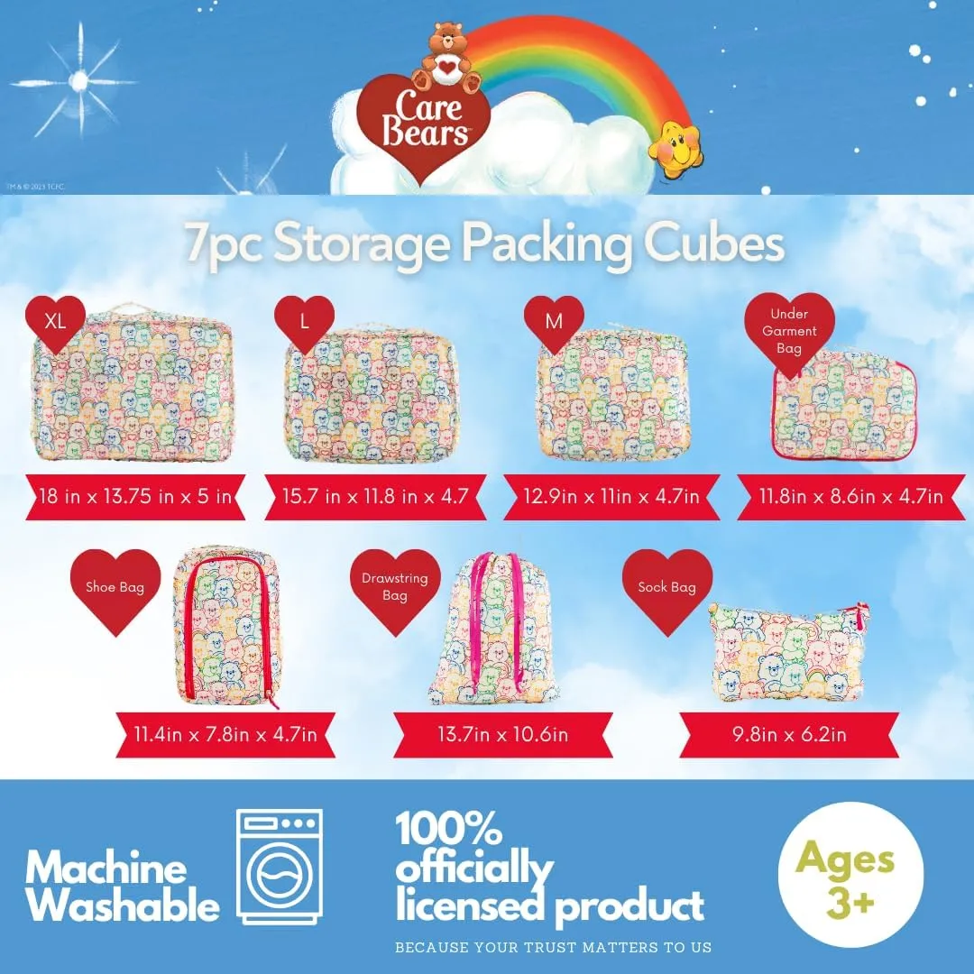 Care Bears Beauty 7 Piece Soft Storage Organization Packing Cubes Travel Set (Officially Licensed Product) By Franco Collectibles