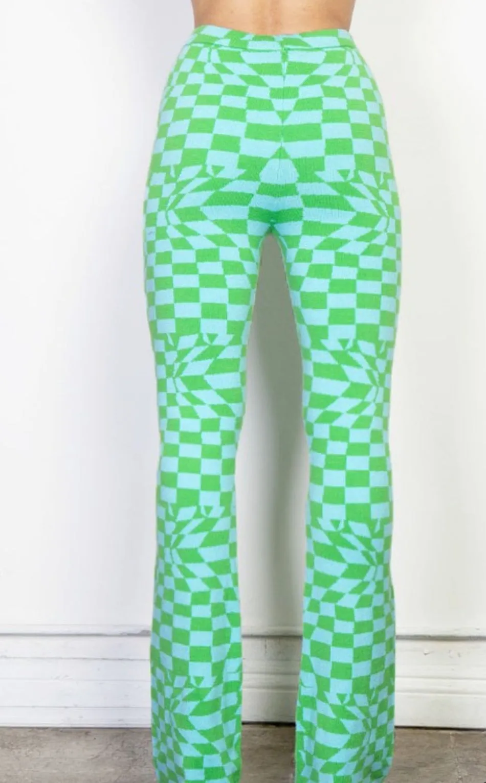Cassie Checker Board Patterned Knit Sweater Pants
