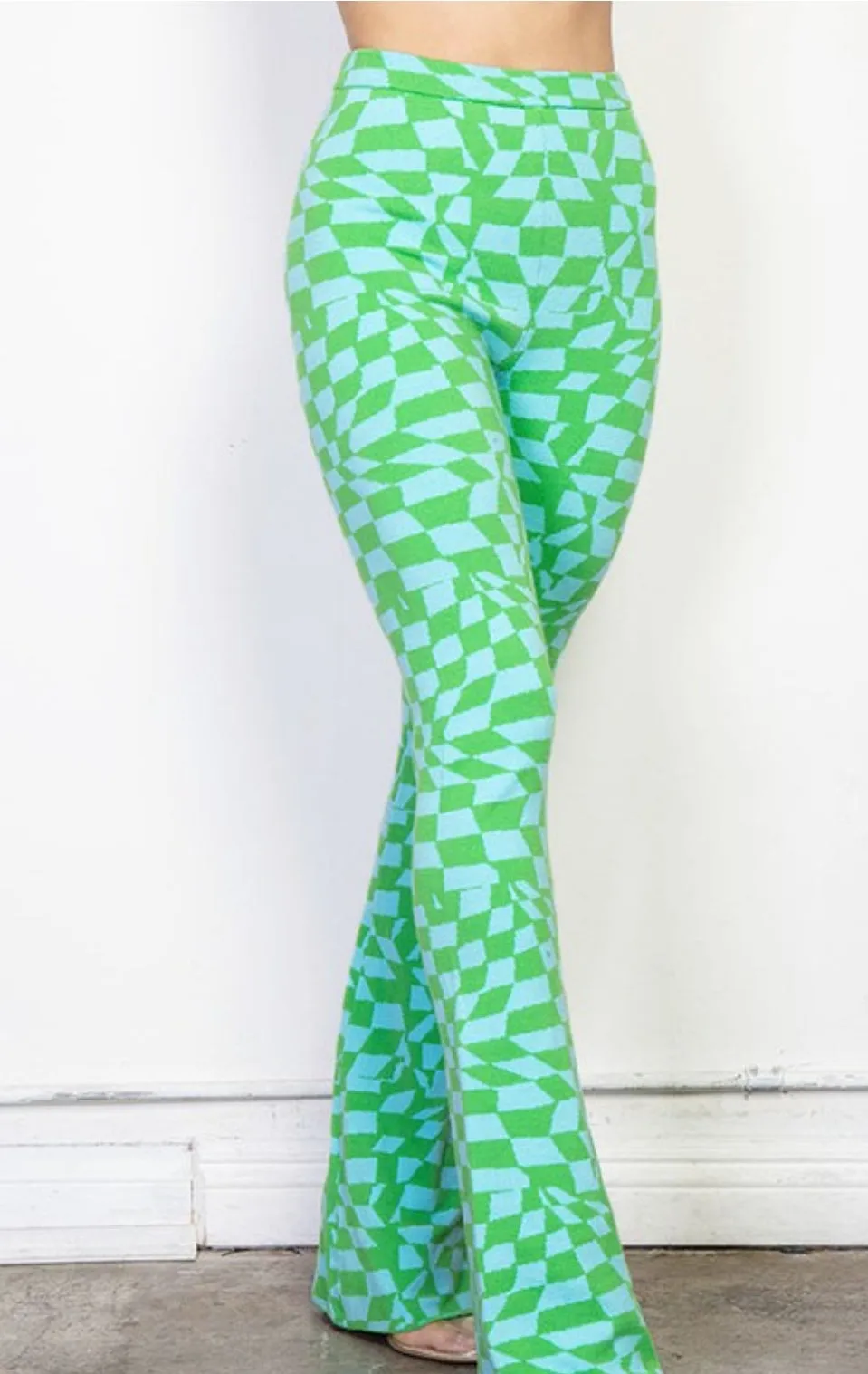 Cassie Checker Board Patterned Knit Sweater Pants
