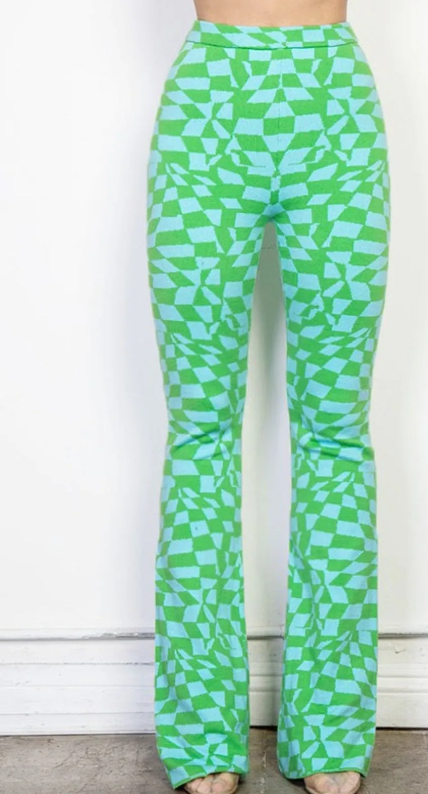 Cassie Checker Board Patterned Knit Sweater Pants