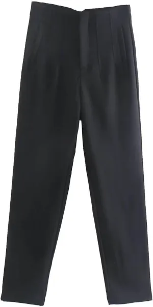 Casual Pants for Women Business Work Office Dress Trousers Solid Color High Waist Zip Straight Leg Pants with Pockets