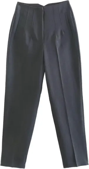 Casual Pants for Women Business Work Office Dress Trousers Solid Color High Waist Zip Straight Leg Pants with Pockets