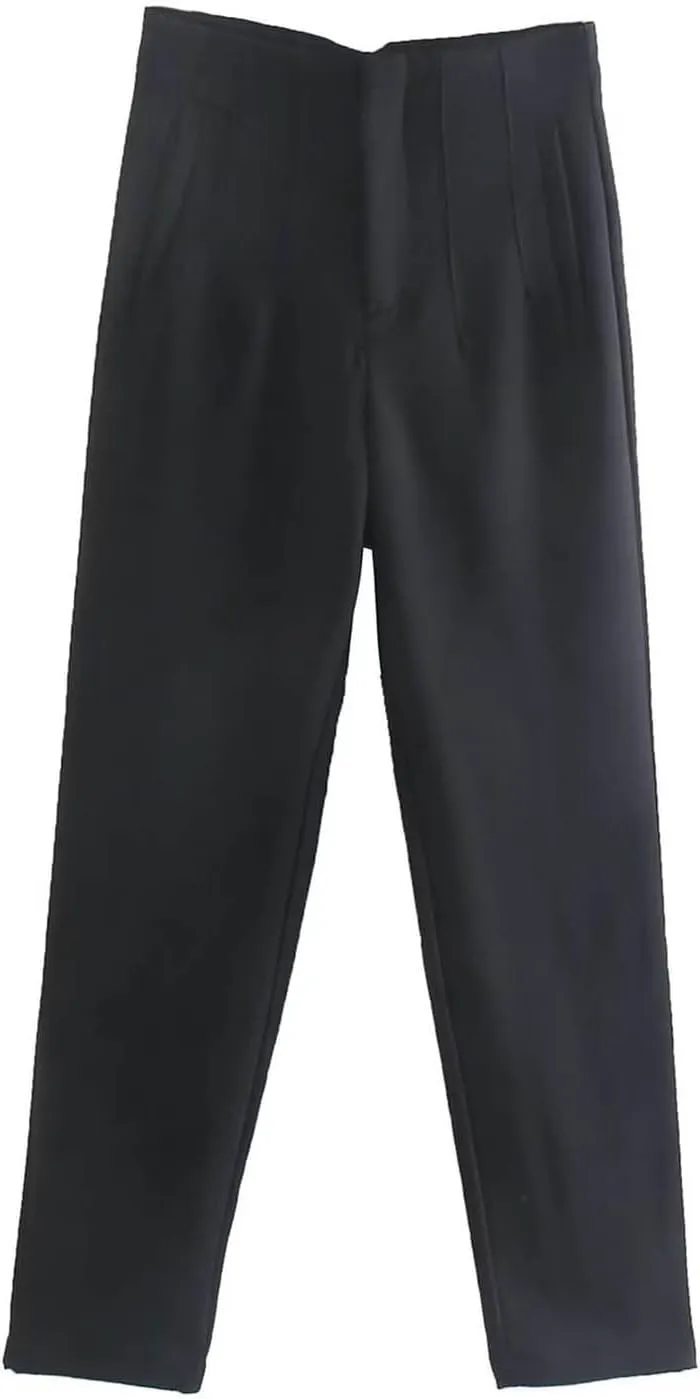 Casual Pants for Women Business Work Office Dress Trousers Solid Color High Waist Zip Straight Leg Pants with Pockets