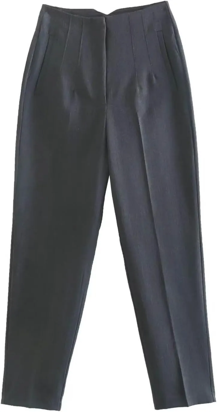 Casual Pants for Women Business Work Office Dress Trousers Solid Color High Waist Zip Straight Leg Pants with Pockets