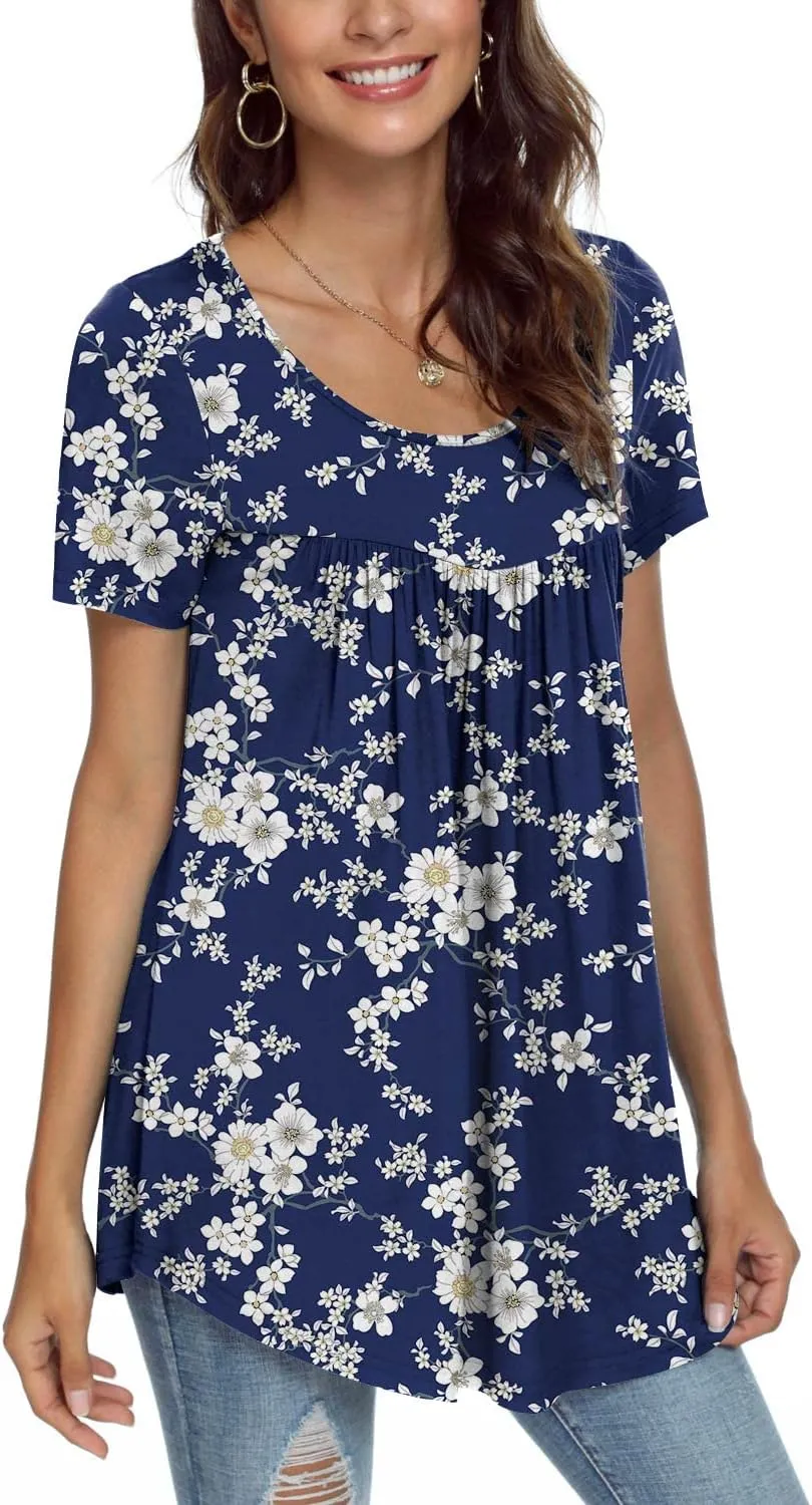 CATHY Women's 2025 Summer Short Sleeve Tunic Tops Loose Fit Comfy Blouses Casual Shirts for Leggings M-4XL