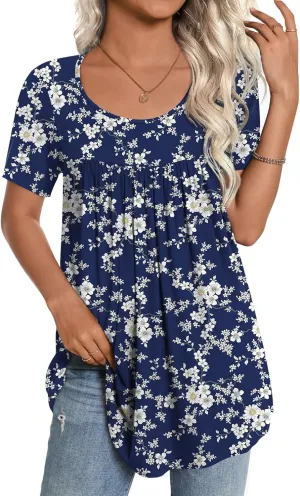 CATHY Women's 2025 Summer Short Sleeve Tunic Tops Loose Fit Comfy Blouses Casual Shirts for Leggings M-4XL