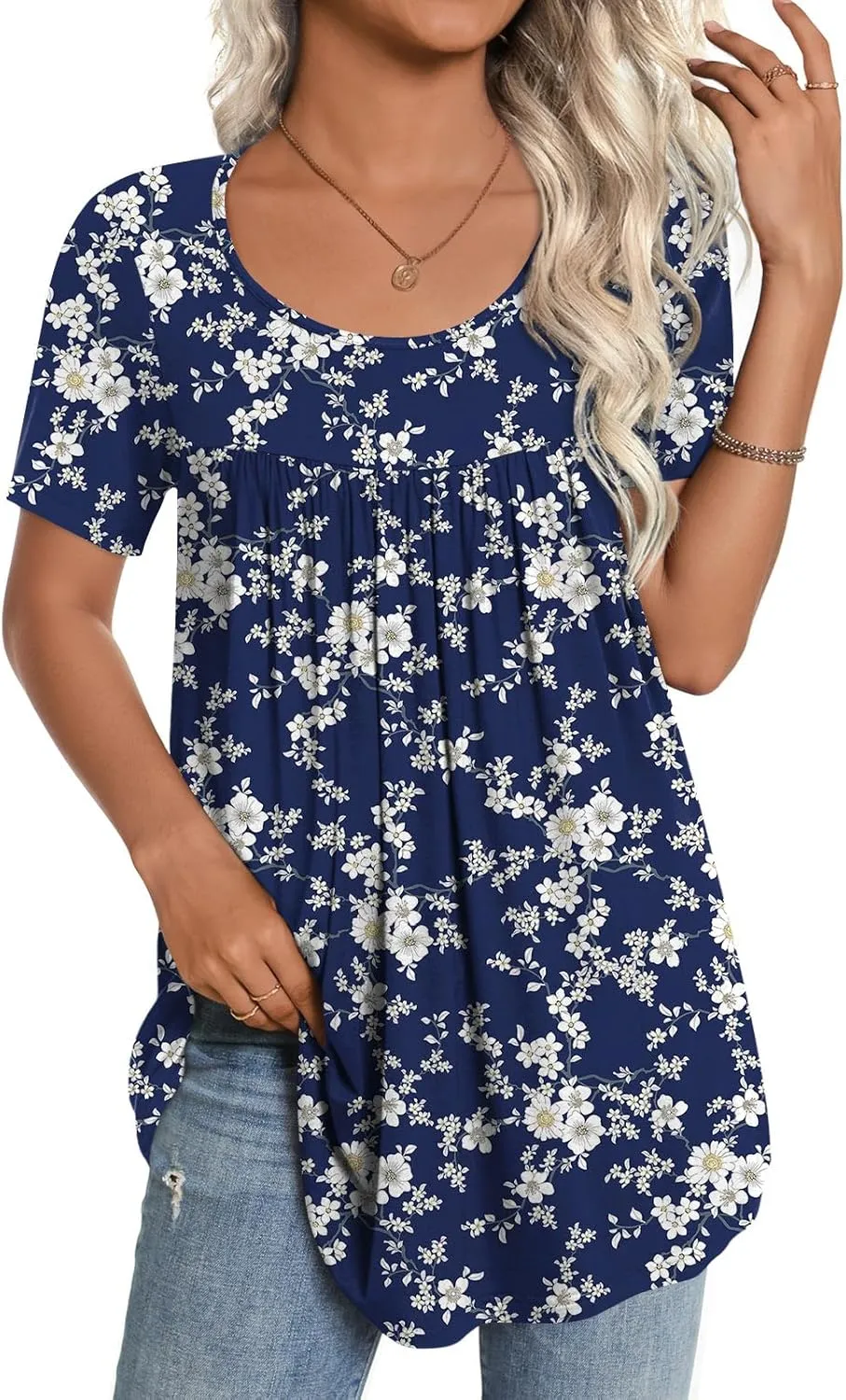 CATHY Women's 2025 Summer Short Sleeve Tunic Tops Loose Fit Comfy Blouses Casual Shirts for Leggings M-4XL
