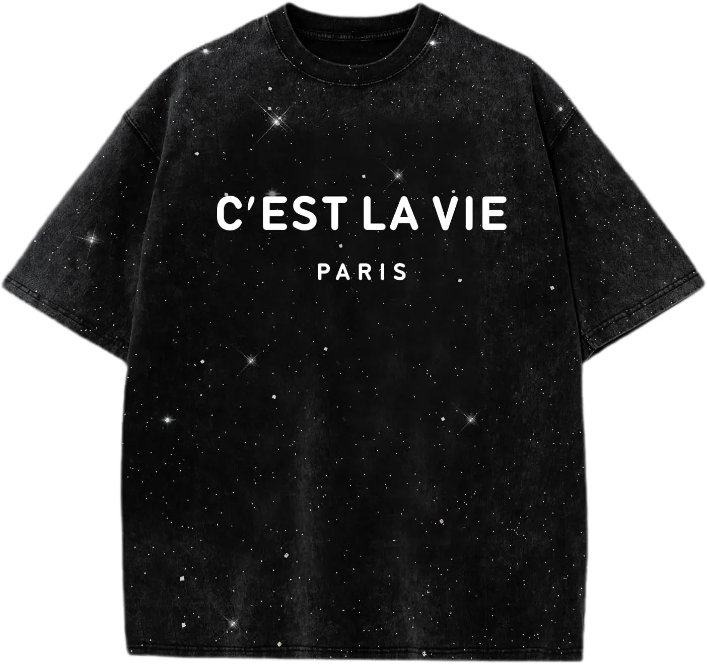 C'est La Vie Graphic Tees for Women Trendy Paris Oversized T Shirt Sparkly Shirts Casual Summer Short Sleeve Tops