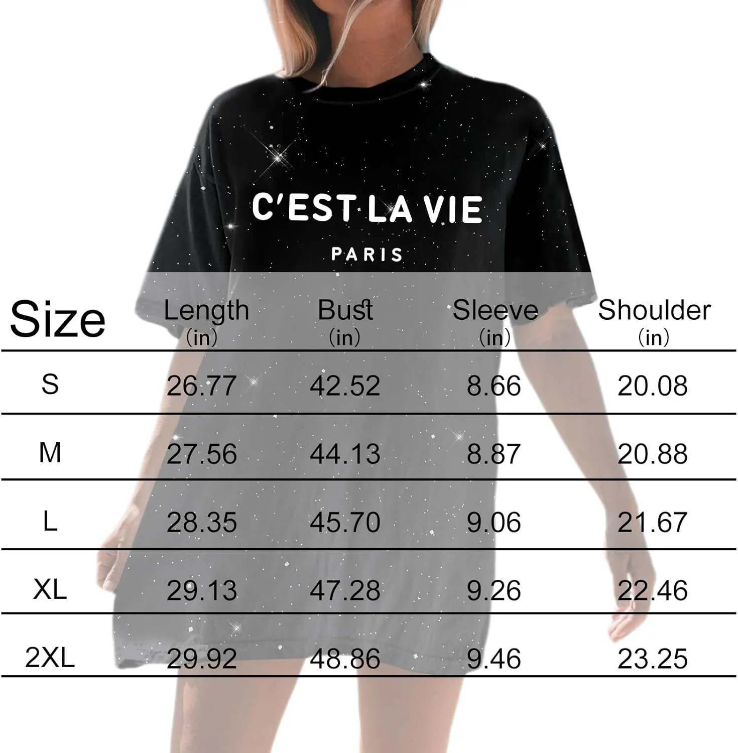 C'est La Vie Graphic Tees for Women Trendy Paris Oversized T Shirt Sparkly Shirts Casual Summer Short Sleeve Tops