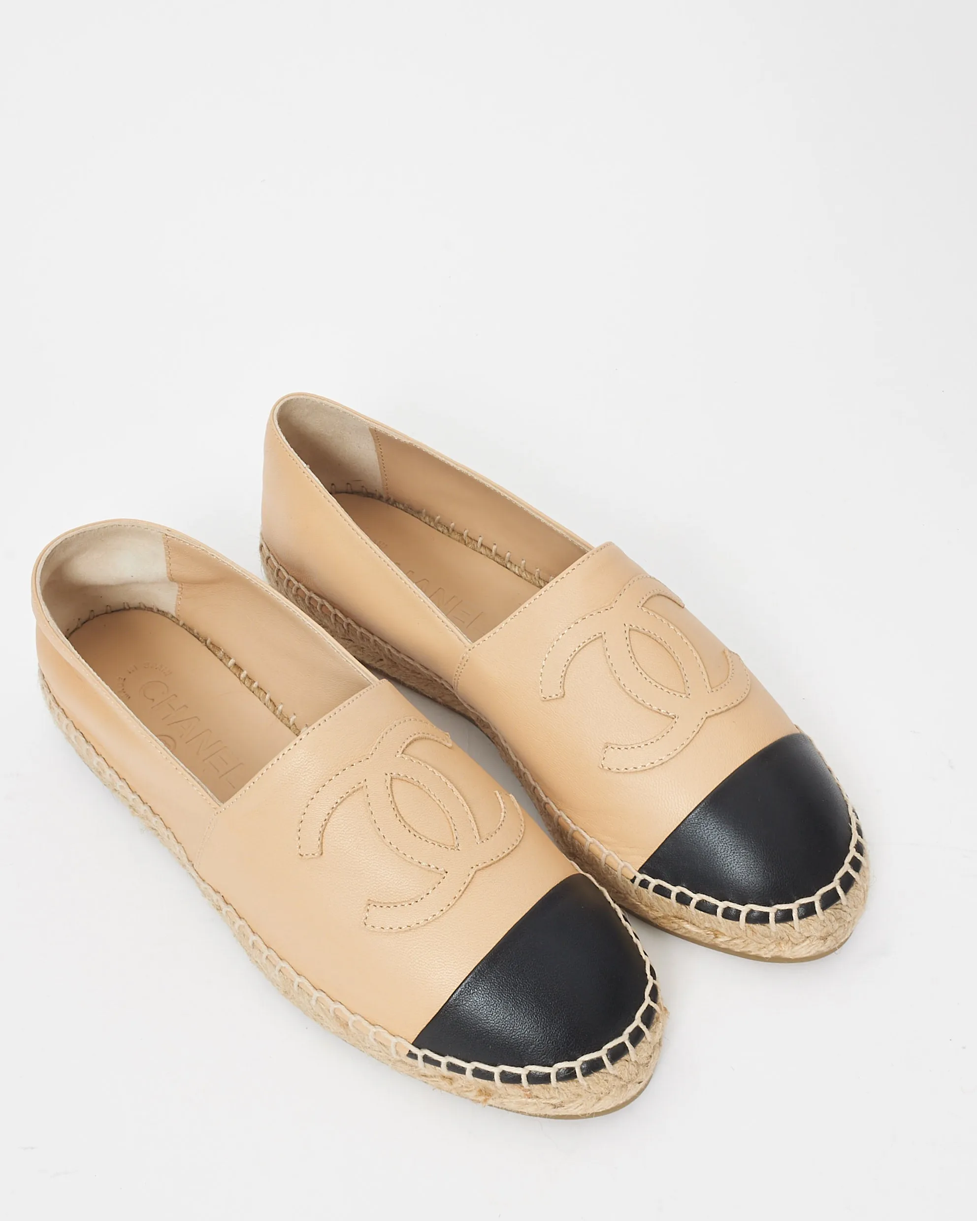 Chanel Beige Lambskin Leather Espadrilles - 38