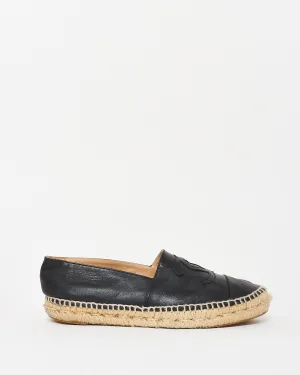 Chanel Black Leather Logo Espadrilles - 38