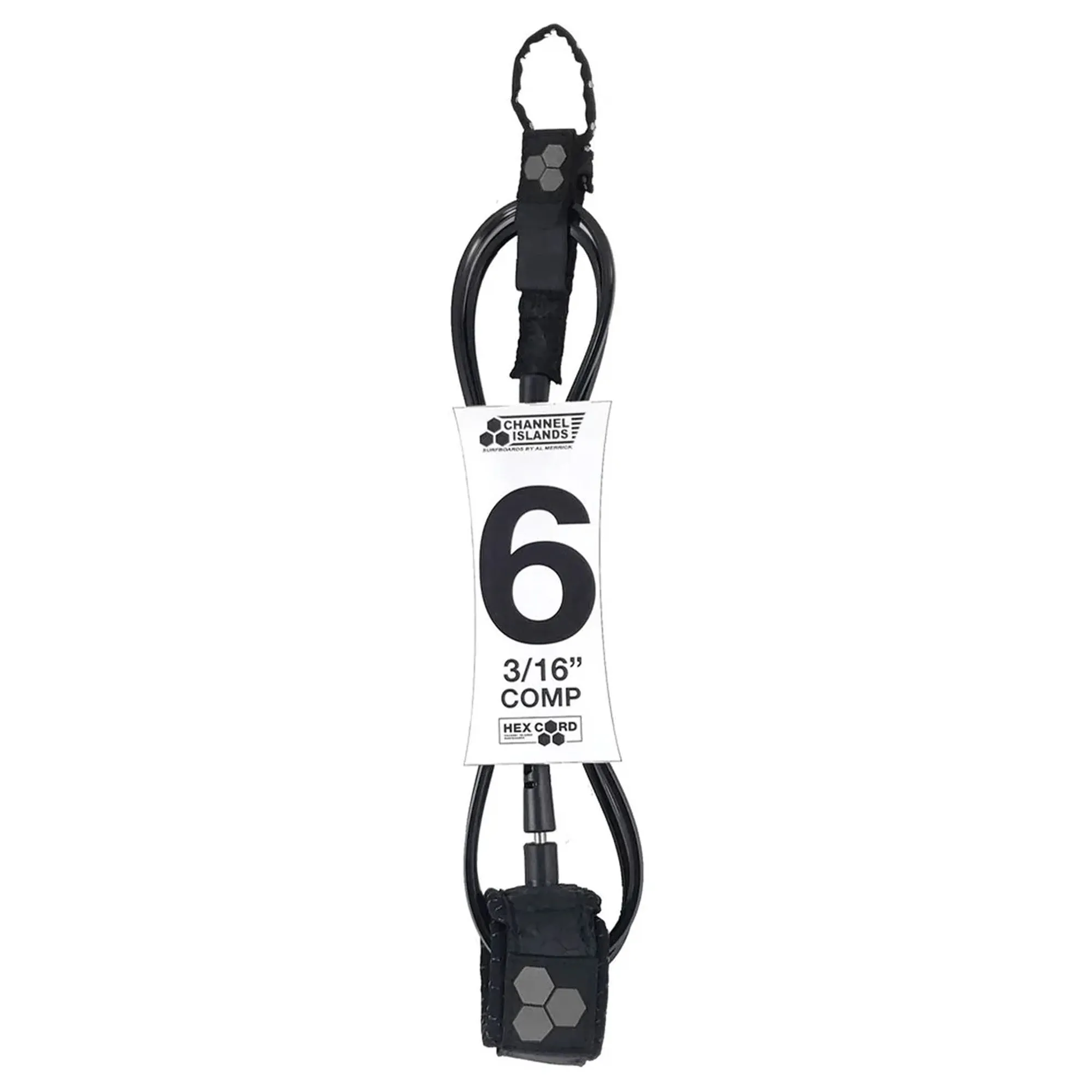 Channel Islands Hex Cord Comp Surfboard Leash - 6' x 3/16"/Black