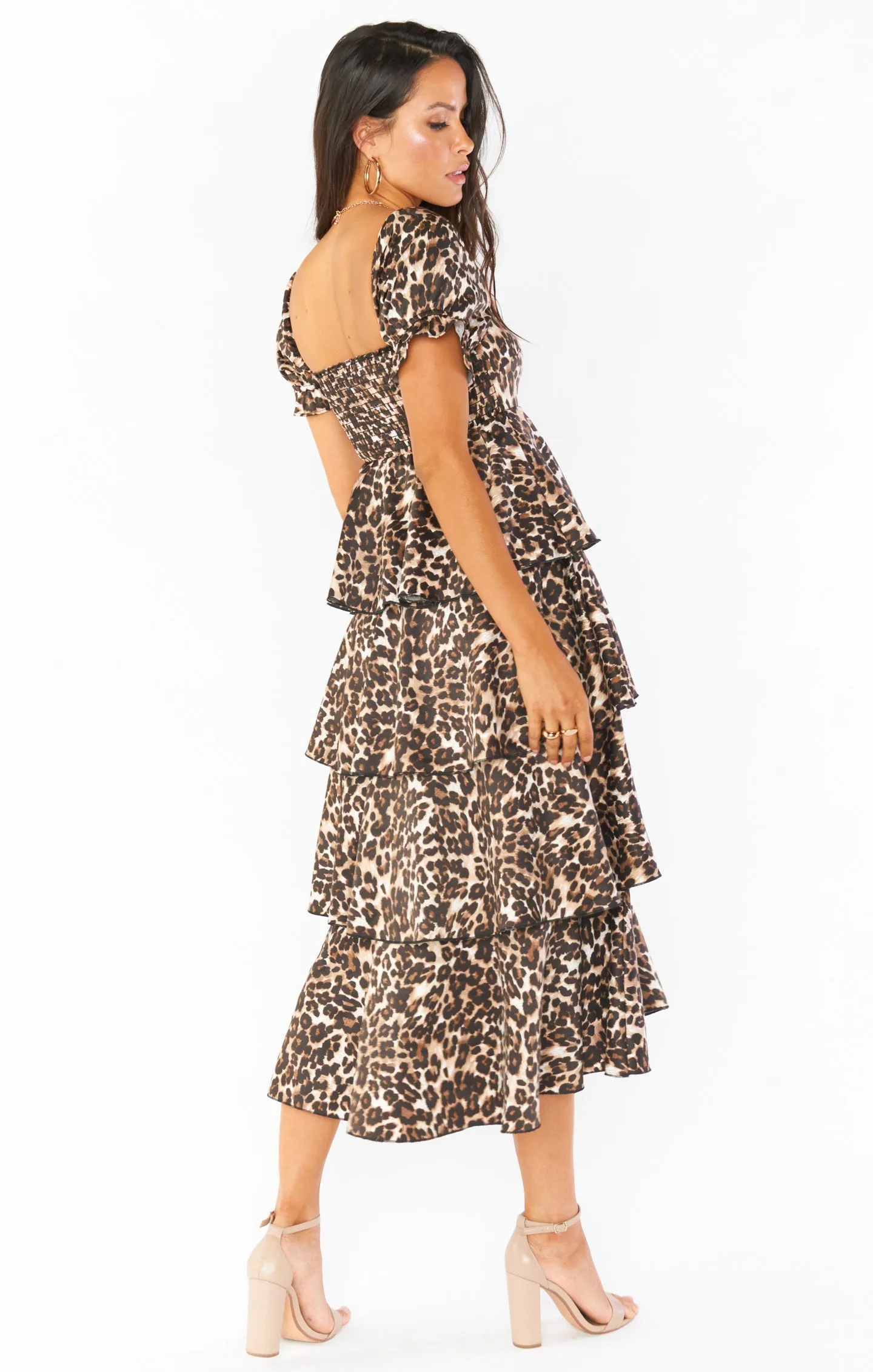 Charleston Ruffle Midi Dress ~ Lovely Leopard