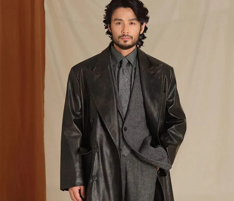 Chesterfield Faux Leather Overcoat